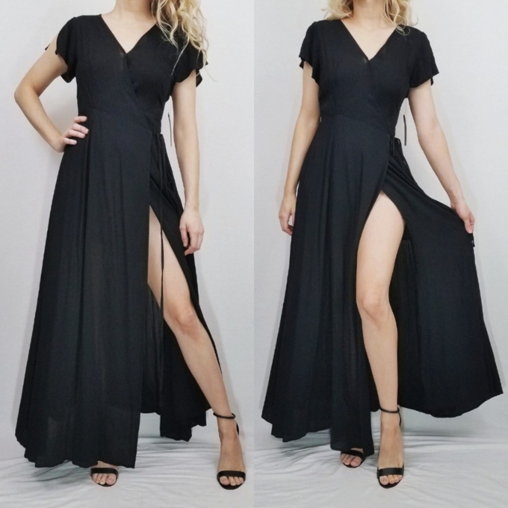 Heart of Marigold Black Wrap Maxi Dress